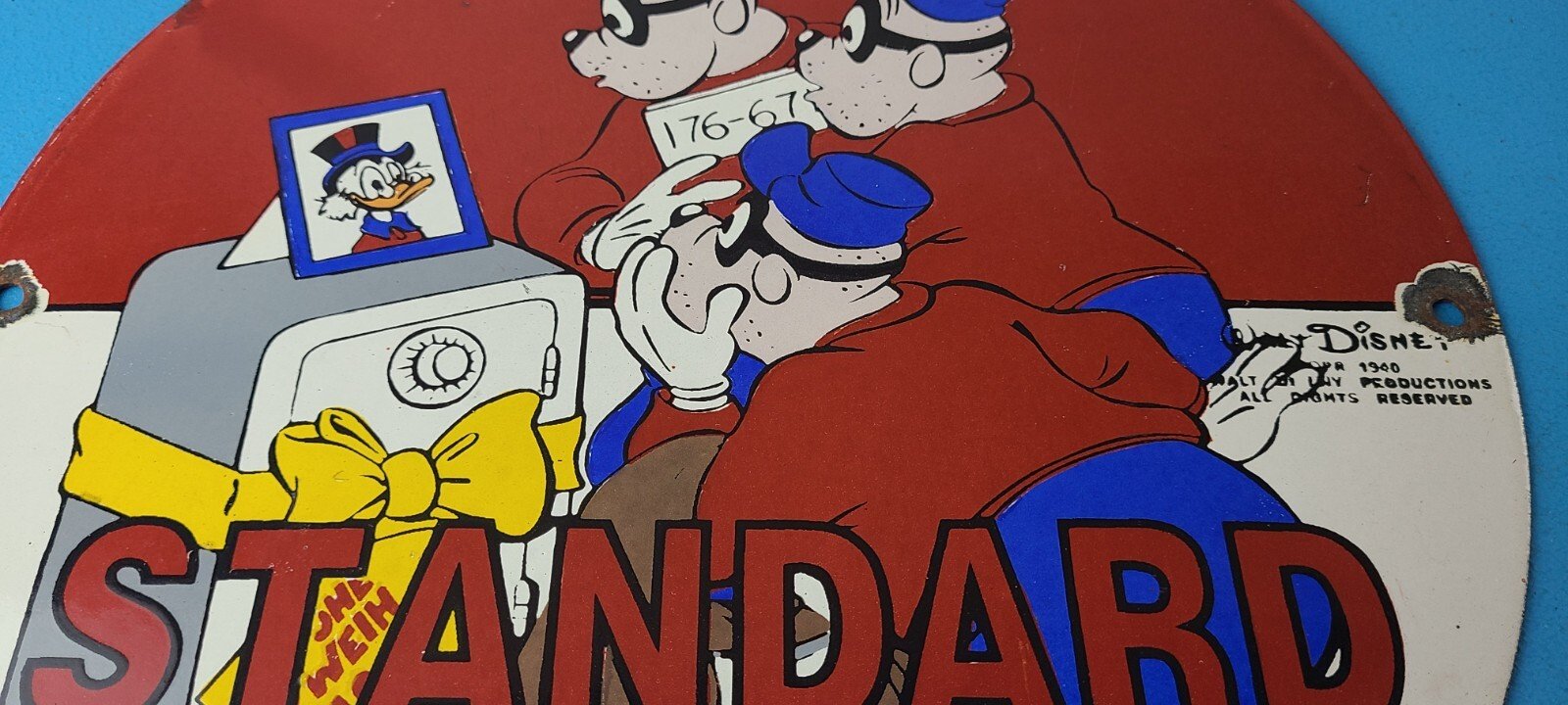 Vintage Standard Gasoline Sign - Porcelain Walt Disney Gas Oil Pump Plate Sign - Image 4