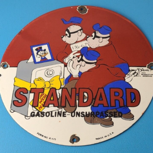 Vintage Standard Gasoline Sign - Porcelain Walt Disney Gas Oil Pump Plate Sign
