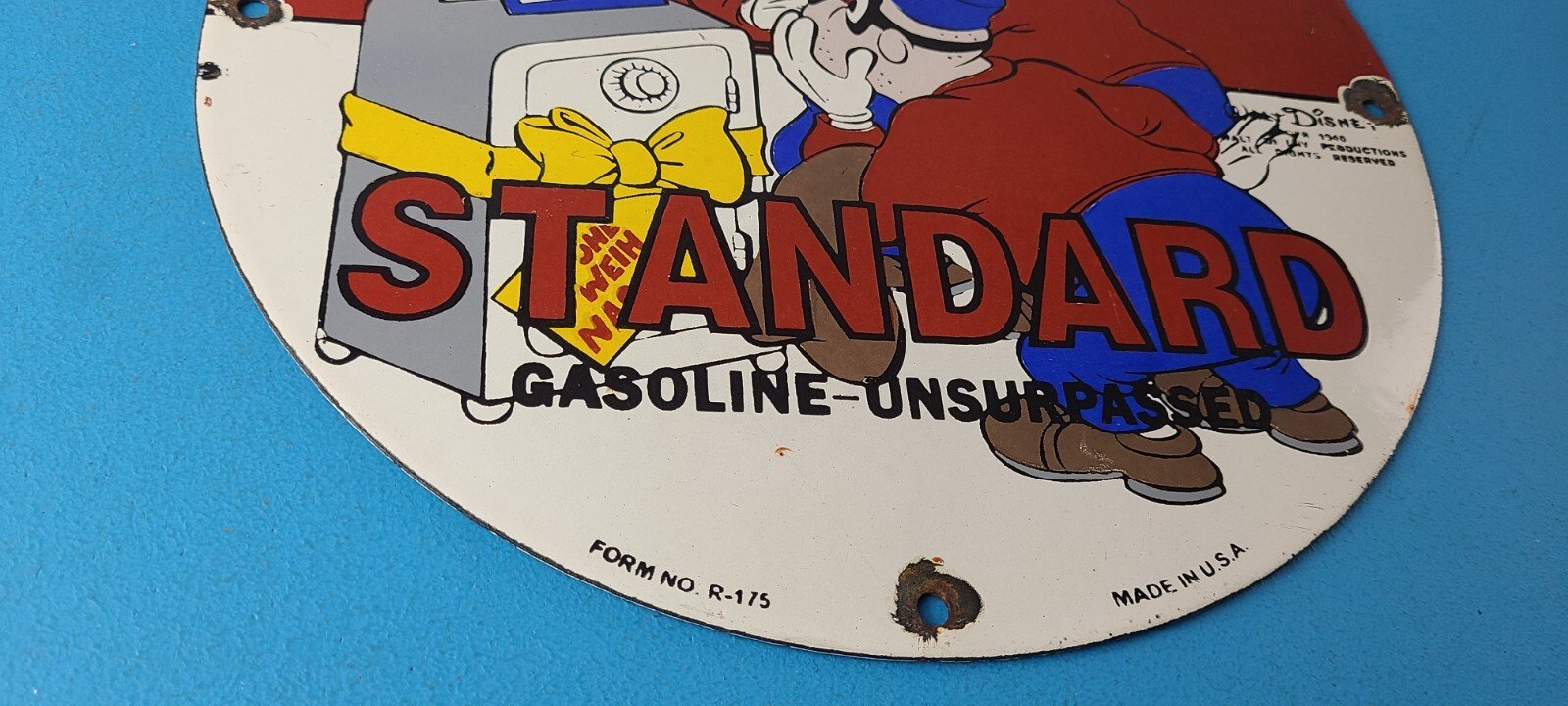 Vintage Standard Gasoline Sign - Porcelain Walt Disney Gas Oil Pump Plate Sign - Image 7