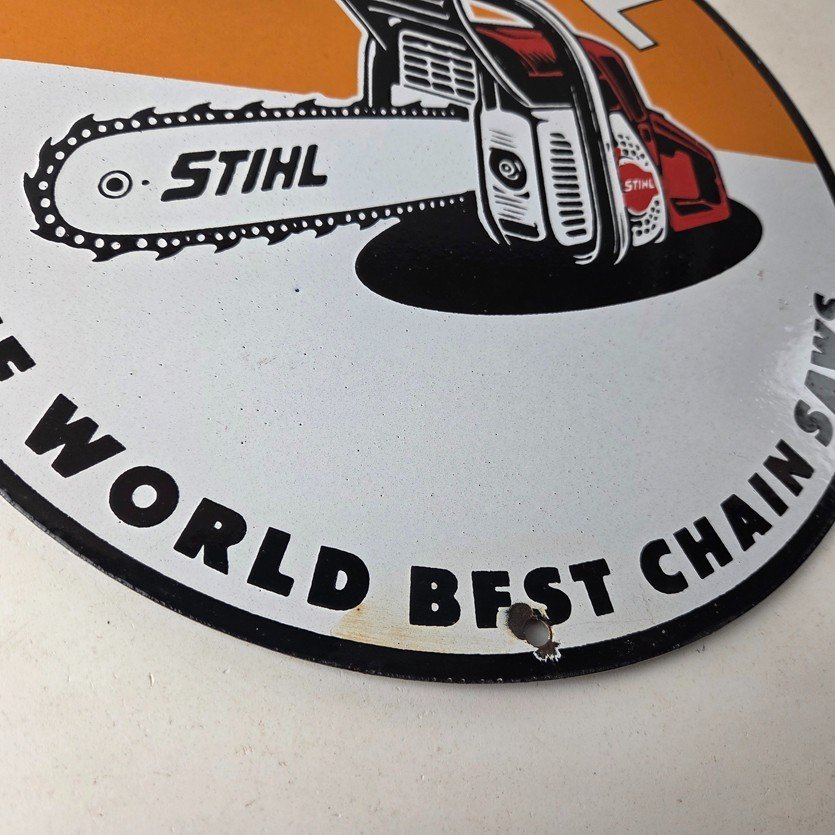 Vintage Stihl Chainsaw Sign - Porcelain Hardware Store Display Best Saw Gas Sign - Image 11