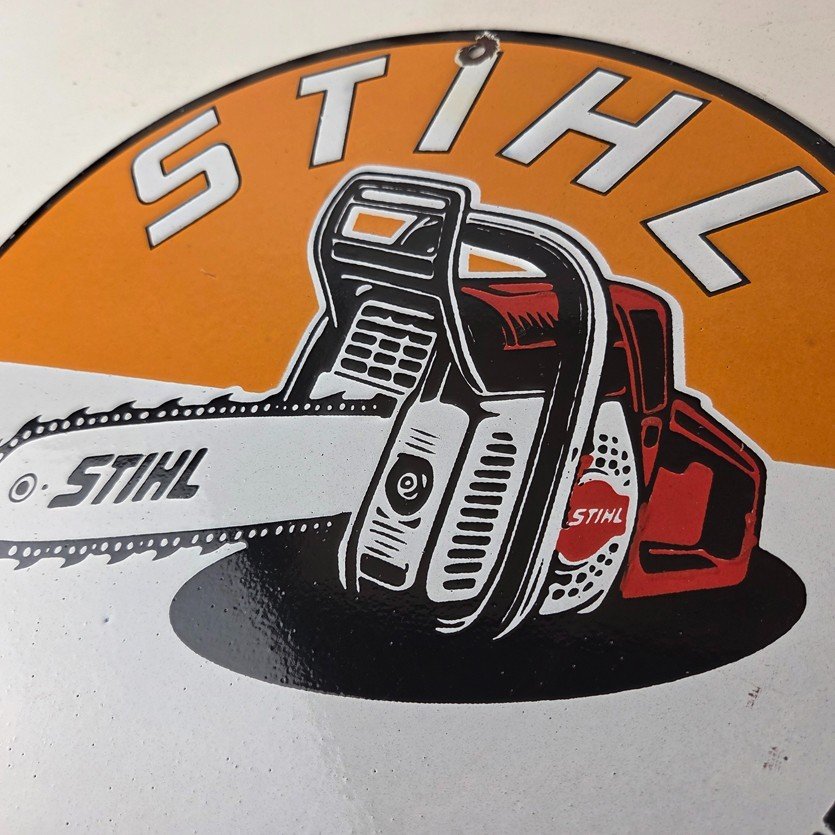 Vintage Stihl Chainsaw Sign - Porcelain Hardware Store Display Best Saw Gas Sign - Image 12