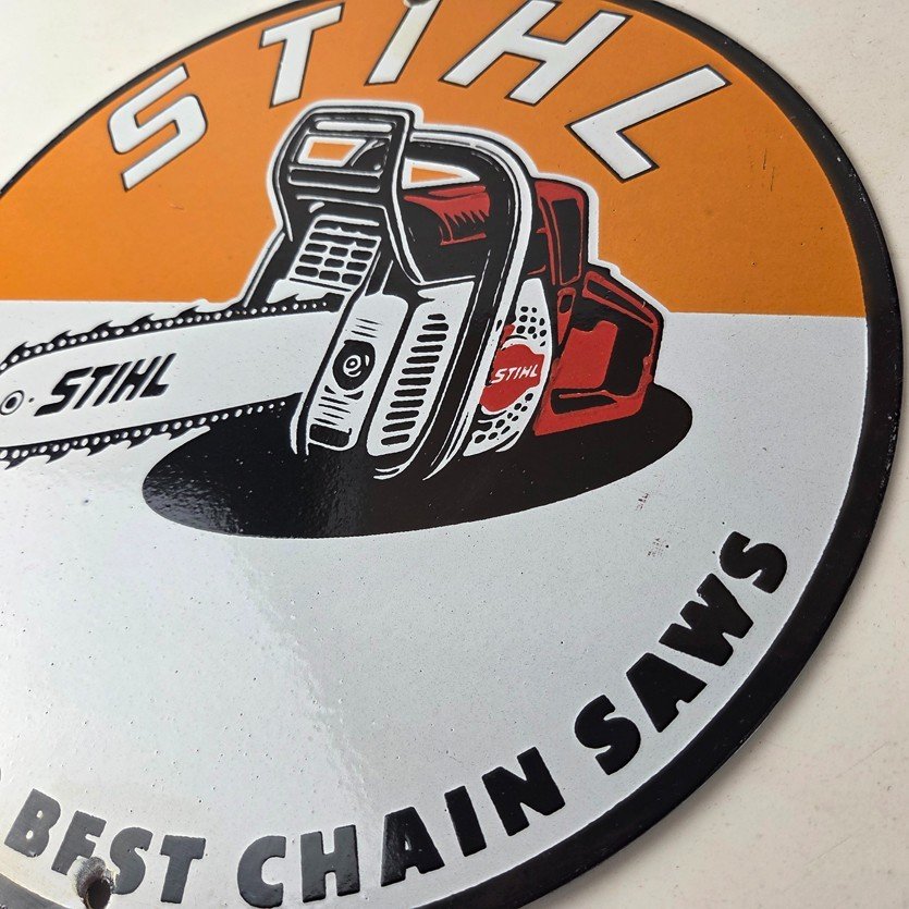 Vintage Stihl Chainsaw Sign - Porcelain Hardware Store Display Best Saw Gas Sign - Image 13