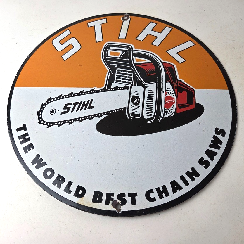 Vintage Stihl Chainsaw Sign - Porcelain Hardware Store Display Best Saw Gas Sign - Image 15