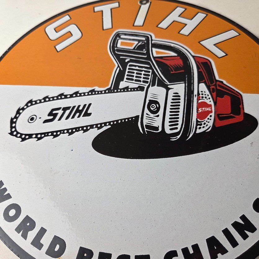Vintage Stihl Chainsaw Sign - Porcelain Hardware Store Display Best Saw Gas Sign - Image 4