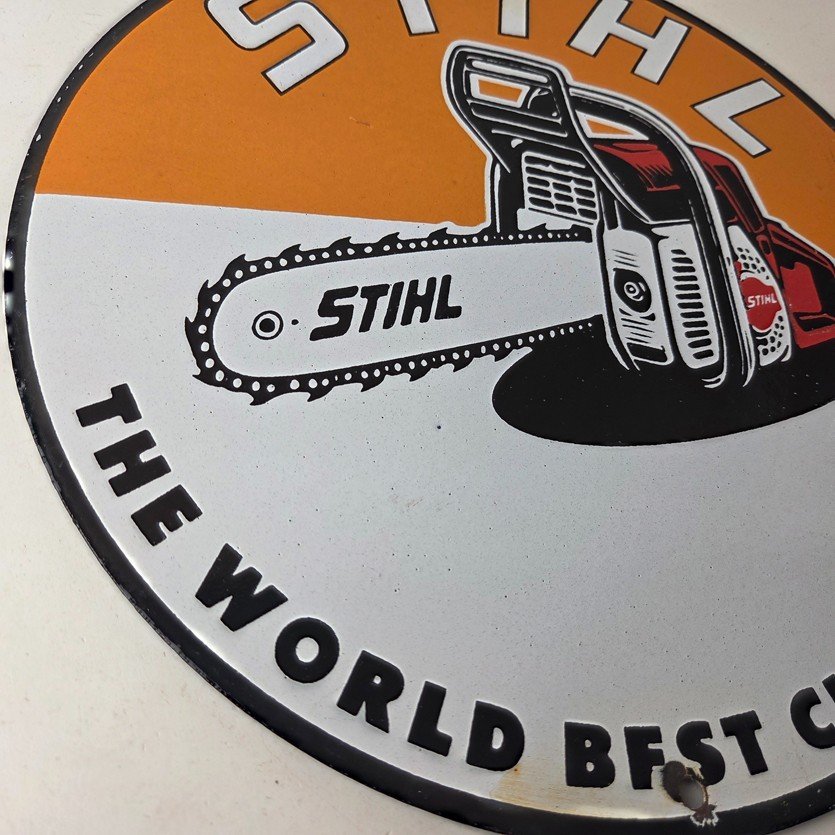 Vintage Stihl Chainsaw Sign - Porcelain Hardware Store Display Best Saw Gas Sign - Image 6