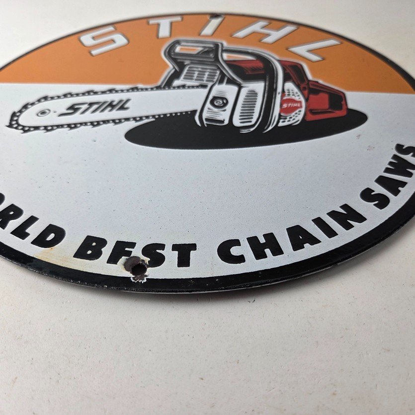 Vintage Stihl Chainsaw Sign - Porcelain Hardware Store Display Best Saw Gas Sign - Image 10