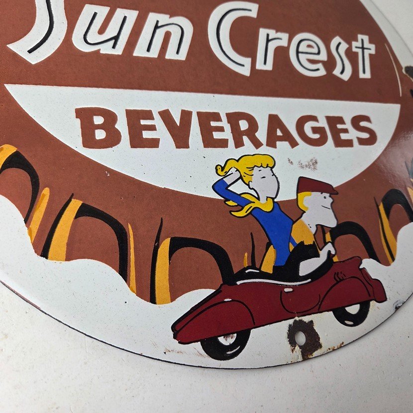 Vintage Sun Crest Tingle Sign - Soda Beverages Porcelain Gas Oil Pump Sign - Image 11