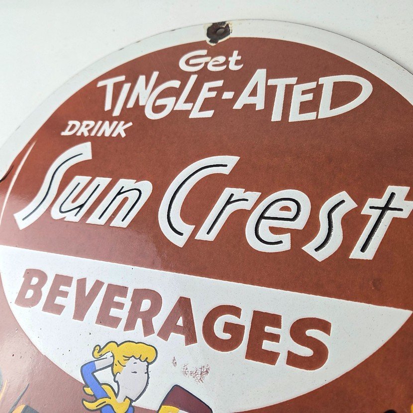 Vintage Sun Crest Tingle Sign - Soda Beverages Porcelain Gas Oil Pump Sign - Image 12