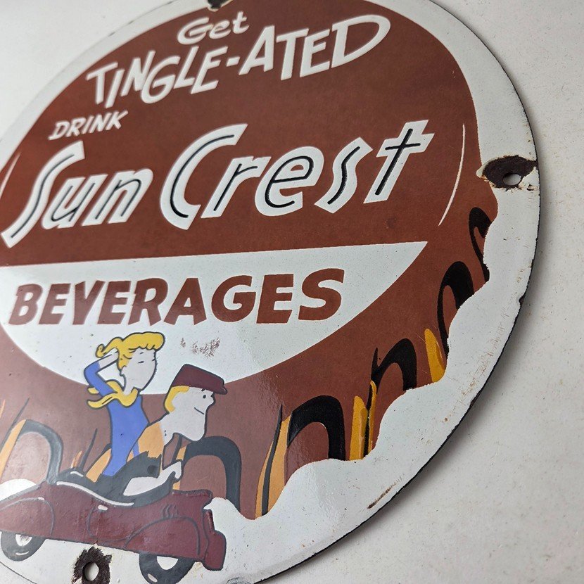 Vintage Sun Crest Tingle Sign - Soda Beverages Porcelain Gas Oil Pump Sign - Image 13
