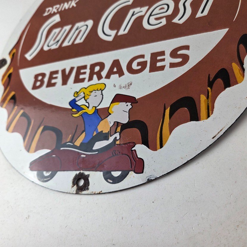 Vintage Sun Crest Tingle Sign - Soda Beverages Porcelain Gas Oil Pump Sign - Image 14