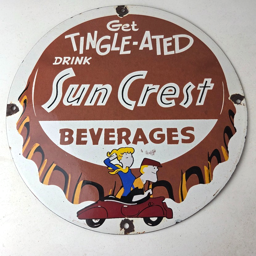 Vintage Sun Crest Tingle Sign - Soda Beverages Porcelain Gas Oil Pump Sign - Image 15