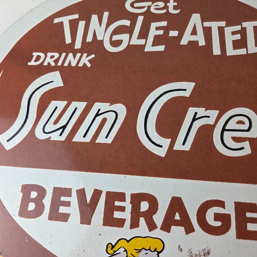 Vintage Sun Crest Tingle Sign - Soda Beverages Porcelain Gas Oil Pump Sign - Image 3