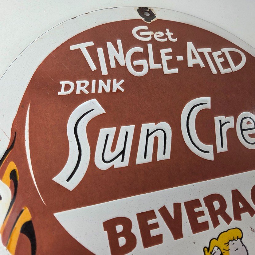 Vintage Sun Crest Tingle Sign - Soda Beverages Porcelain Gas Oil Pump Sign - Image 5