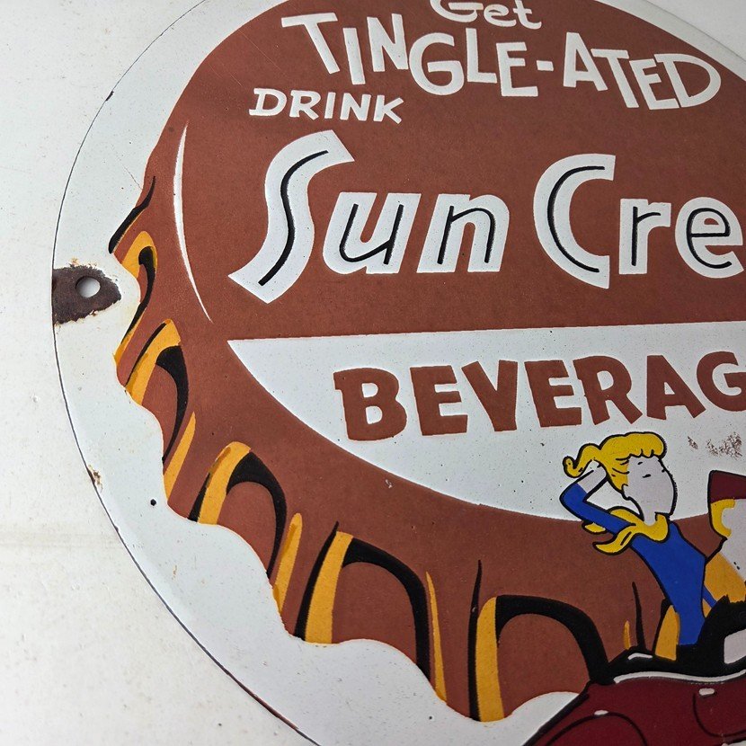 Vintage Sun Crest Tingle Sign - Soda Beverages Porcelain Gas Oil Pump Sign - Image 6