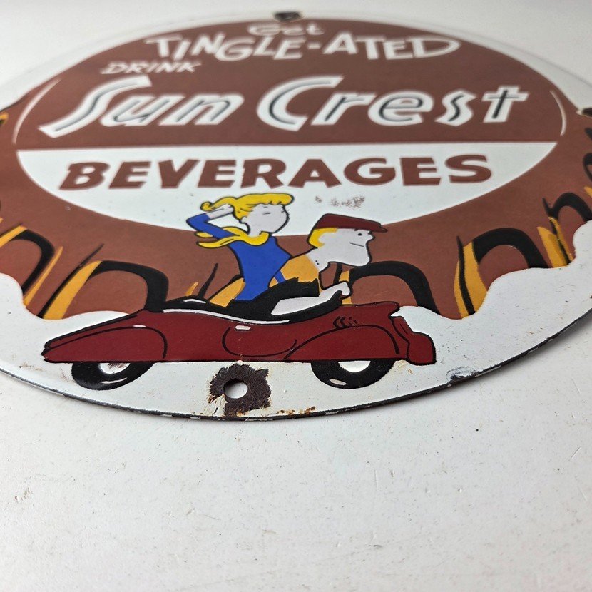 Vintage Sun Crest Tingle Sign - Soda Beverages Porcelain Gas Oil Pump Sign - Image 10
