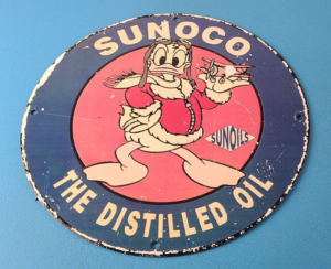 Vintage Sunoco Gasoline Sign Porcelain Metal Motor Oil Gas Pump Plate Sign 305874492272