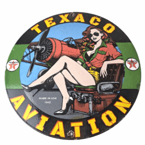 Vintage Texaco Gasoline Gas Pump Sign - Aviation Airplane Porcelain Sign