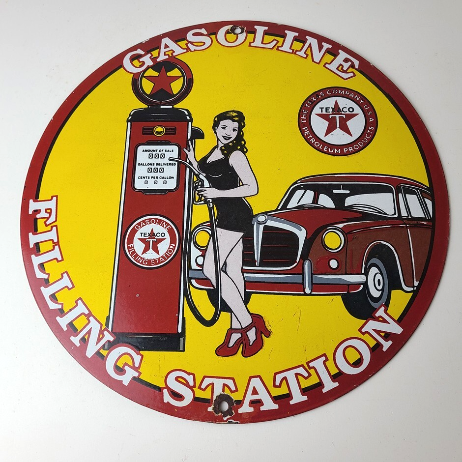 Vintage Texaco Gasoline Sign - Gas Pump Filling Station Porcelain Sign - Image 12