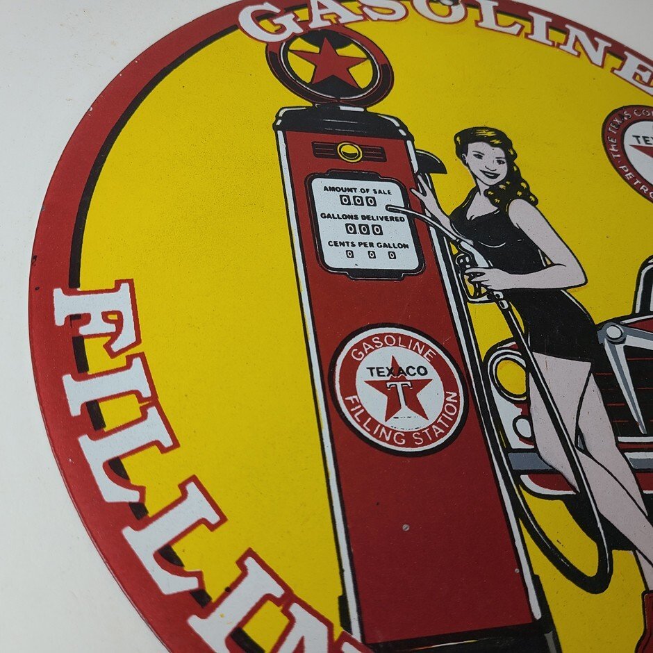 Vintage Texaco Gasoline Sign - Gas Pump Filling Station Porcelain Sign - Image 6