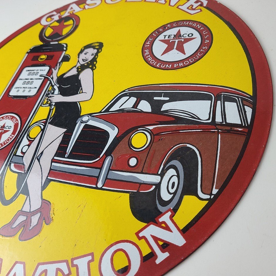 Vintage Texaco Gasoline Sign - Gas Pump Filling Station Porcelain Sign - Image 9