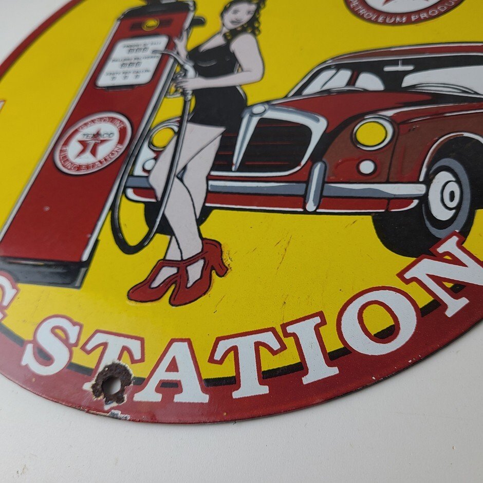 Vintage Texaco Gasoline Sign - Gas Pump Filling Station Porcelain Sign - Image 10