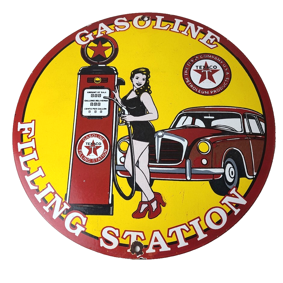 Vintage Texaco Gasoline Sign - Gas Pump Filling Station Porcelain Sign