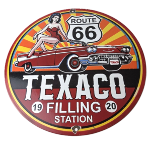 Vintage Texaco Gasoline Sign - Route 66 Gas Porcelain Filling Station Sign