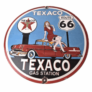 Vintage Texaco Gasoline Sign - Route 66 Gas Station Porcelain Chevy Bel Air Sign