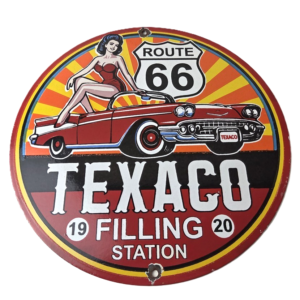 Vintage Texaco Route 66 Pin Up Porcelain Sign - Chevy Gas Station Sign