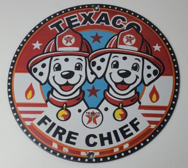 Vintage Texaco Sign - Fire Station Dalmatian Dogs Porcelain Gas Pump Sign - Image 13