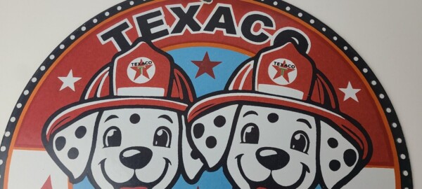 Vintage Texaco Sign - Fire Station Dalmatian Dogs Porcelain Gas Pump Sign - Image 3