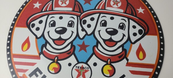 Vintage Texaco Sign - Fire Station Dalmatian Dogs Porcelain Gas Pump Sign - Image 4