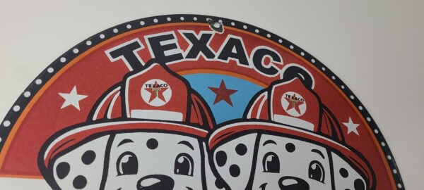 Vintage Texaco Sign - Fire Station Dalmatian Dogs Porcelain Gas Pump Sign - Image 5