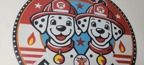 Vintage Texaco Sign - Fire Station Dalmatian Dogs Porcelain Gas Pump Sign - Image 6