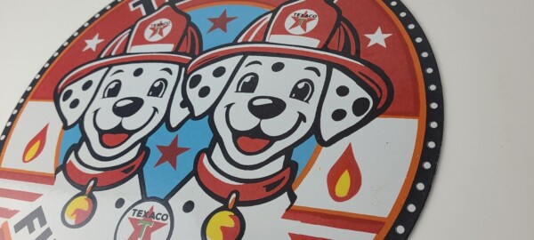 Vintage Texaco Sign - Fire Station Dalmatian Dogs Porcelain Gas Pump Sign - Image 9