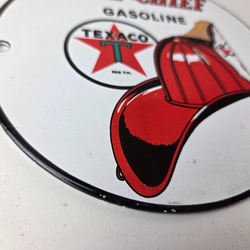 Vintage Texaco Sign - Texas Fire Chief Gas Motor Oil Pump Shop Porcelain Sign - Image 11