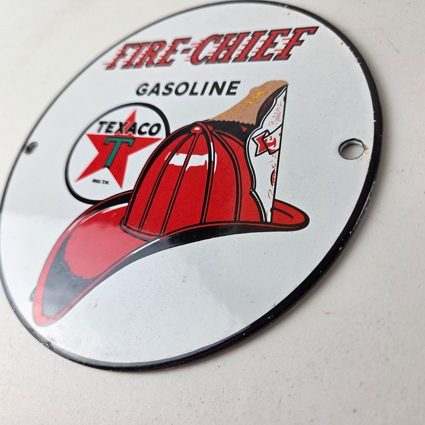 Vintage Texaco Sign - Texas Fire Chief Gas Motor Oil Pump Shop Porcelain Sign - Image 13