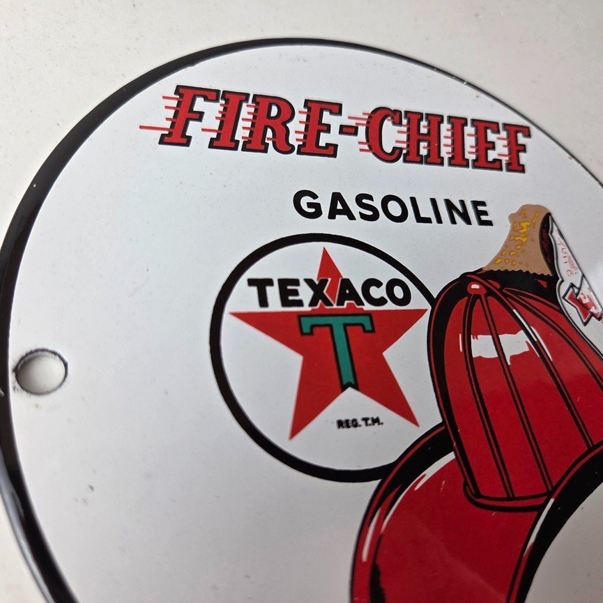 Vintage Texaco Sign - Texas Fire Chief Gas Motor Oil Pump Shop Porcelain Sign - Image 5