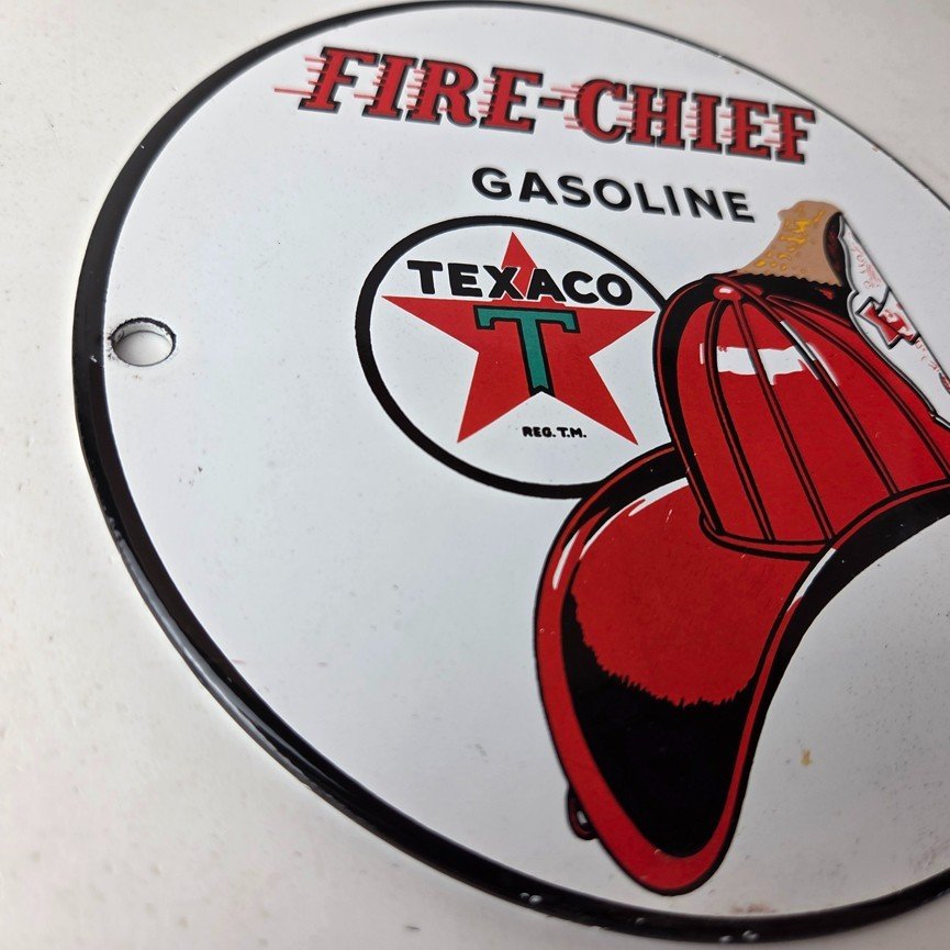 Vintage Texaco Sign - Texas Fire Chief Gas Motor Oil Pump Shop Porcelain Sign - Image 6