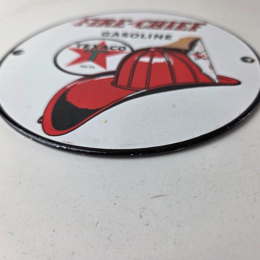 Vintage Texaco Sign - Texas Fire Chief Gas Motor Oil Pump Shop Porcelain Sign - Image 10