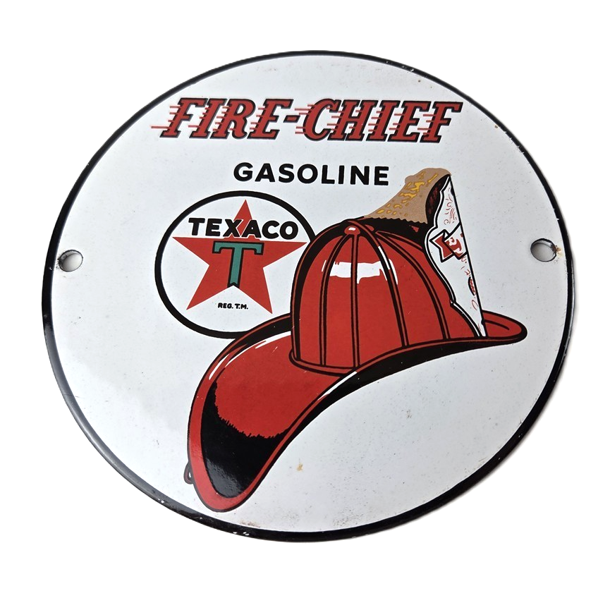 Vintage Texaco Sign - Texas Fire Chief Gas Motor Oil Pump Shop Porcelain Sign