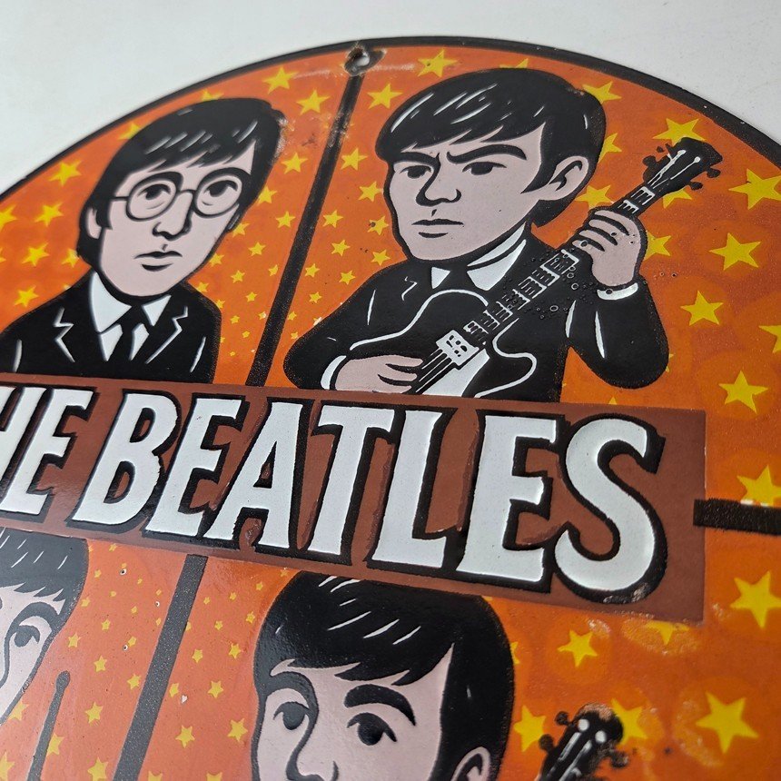 Vintage The Beatles Sign - Rock Band Guitar Album English Gas Porcelain Sign - Image 11