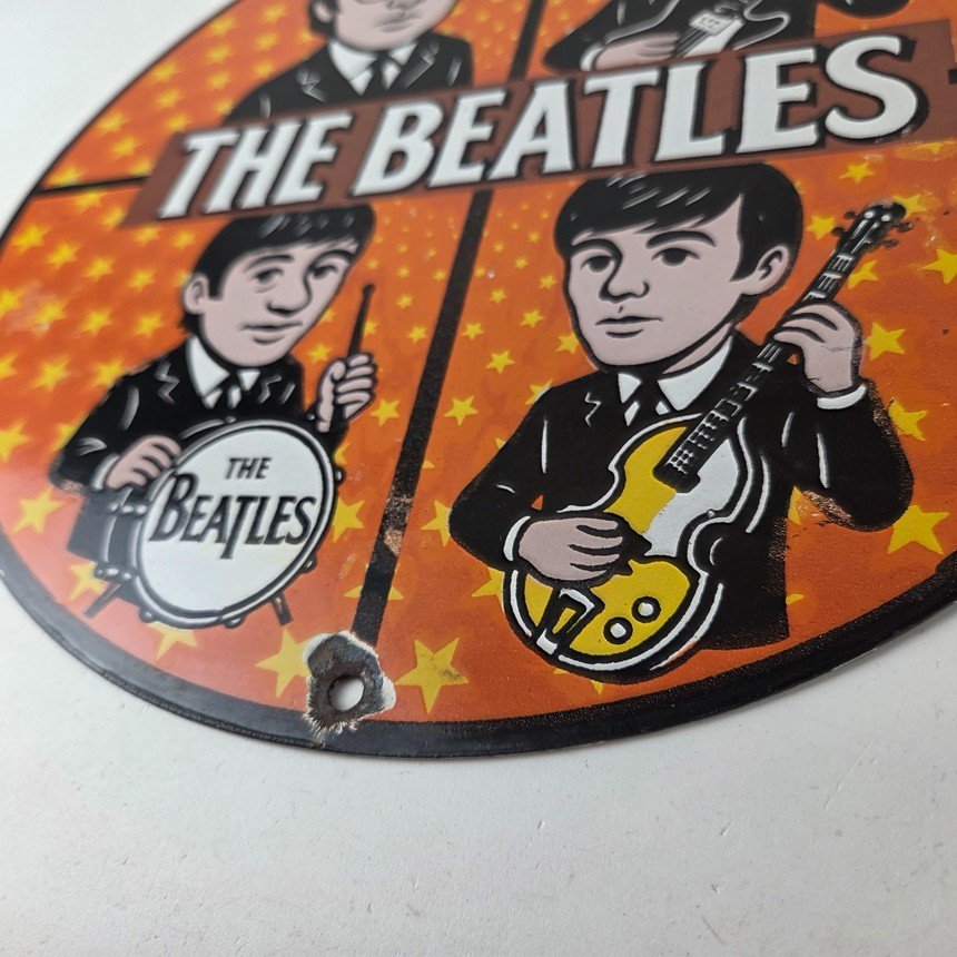 Vintage The Beatles Sign - Rock Band Guitar Album English Gas Porcelain Sign - Image 13