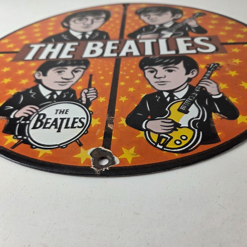 Vintage The Beatles Sign - Rock Band Guitar Album English Gas Porcelain Sign - Image 14