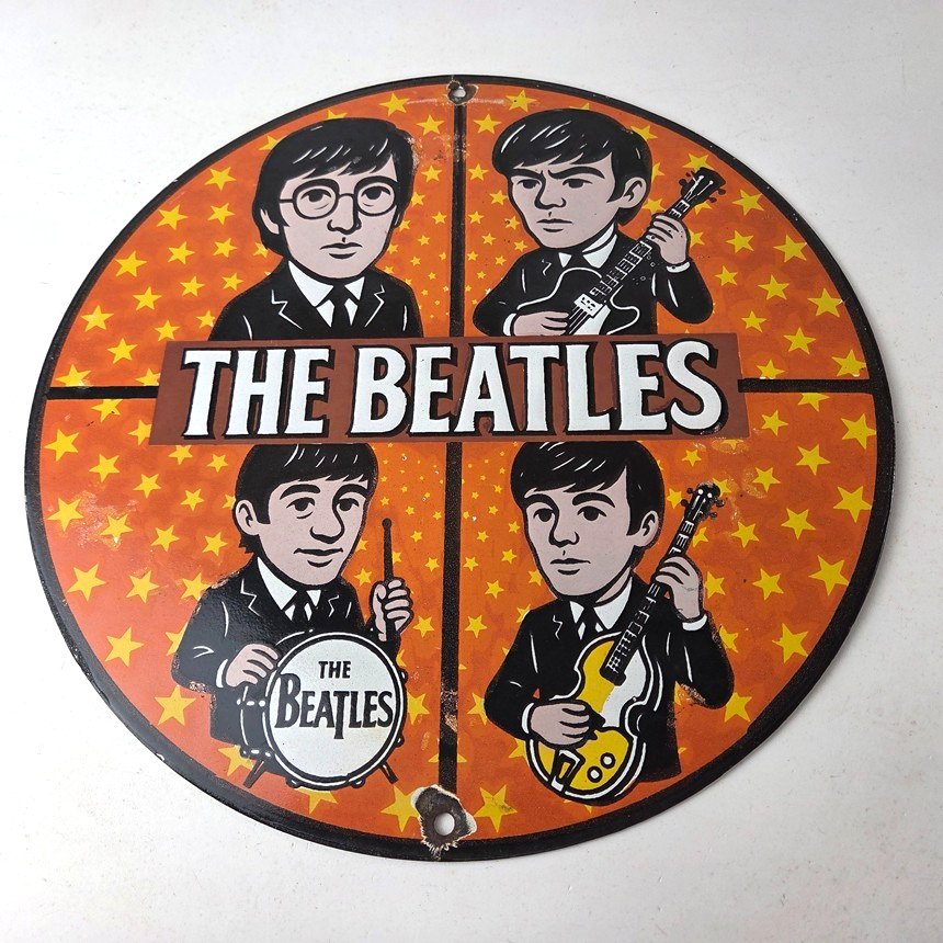 Vintage The Beatles Sign - Rock Band Guitar Album English Gas Porcelain Sign - Image 15