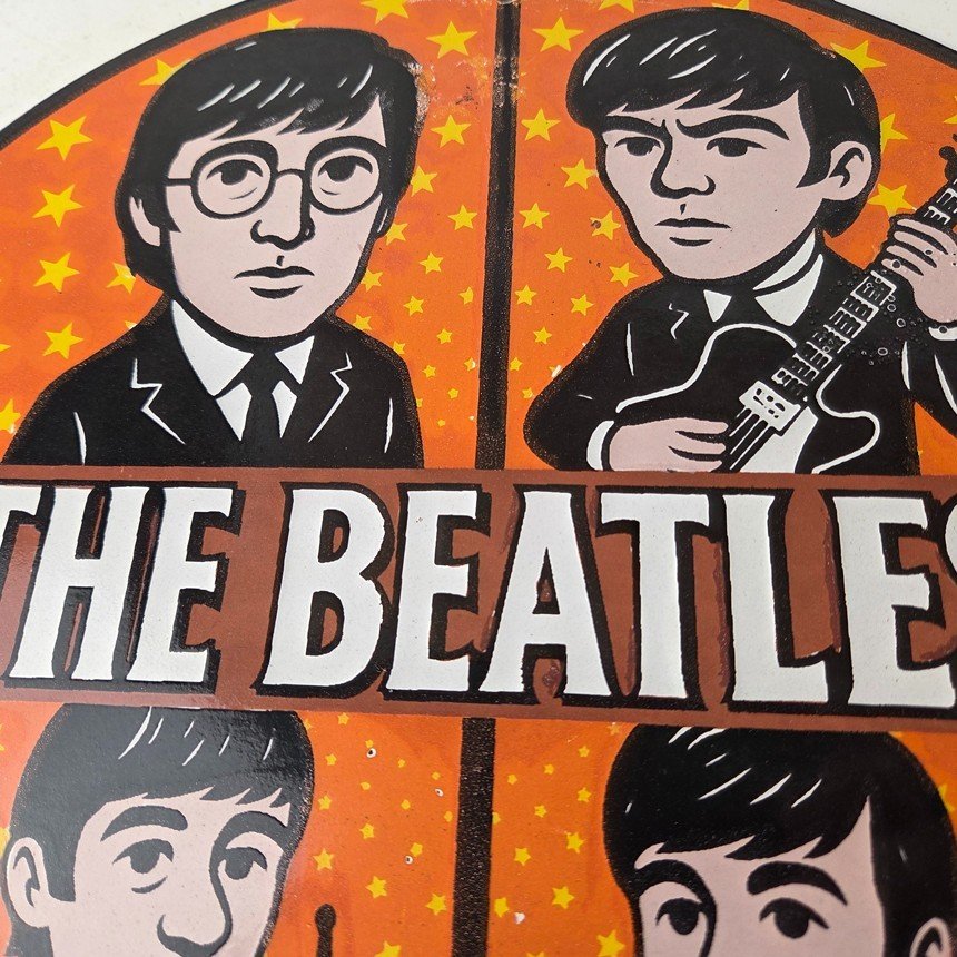Vintage The Beatles Sign - Rock Band Guitar Album English Gas Porcelain Sign - Image 3