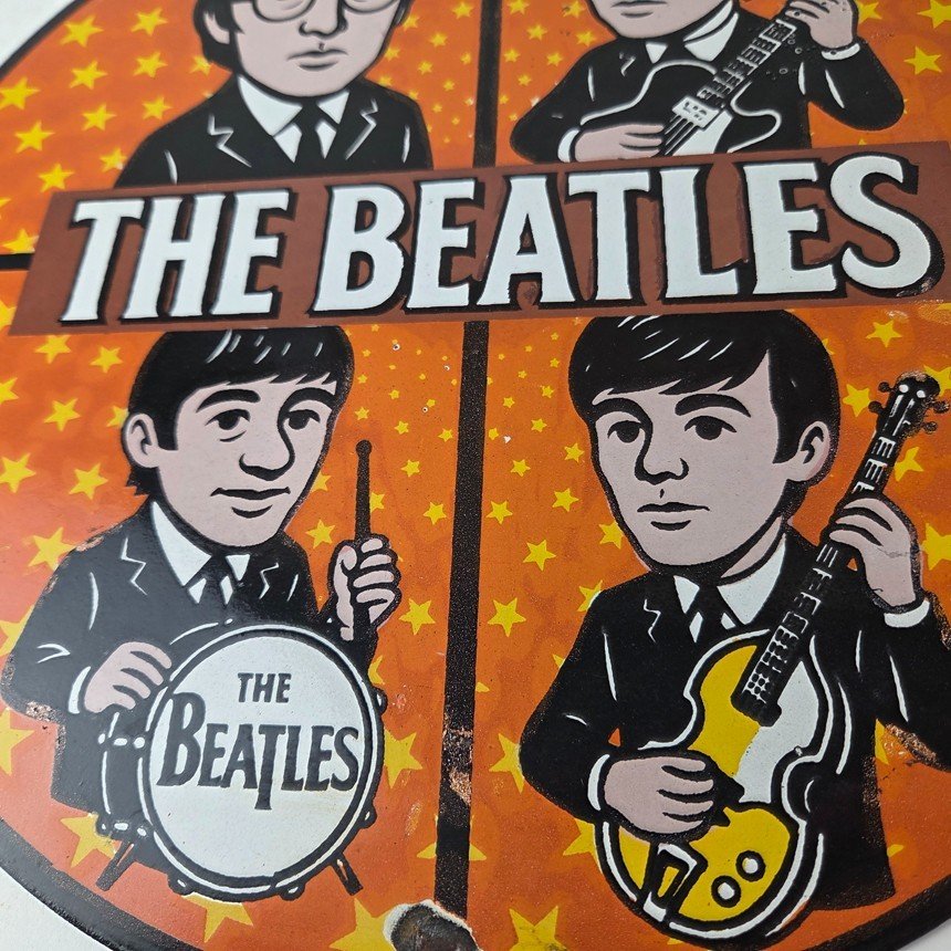 Vintage The Beatles Sign - Rock Band Guitar Album English Gas Porcelain Sign - Image 4