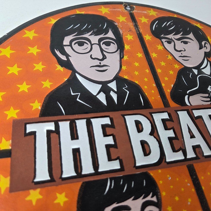 Vintage The Beatles Sign - Rock Band Guitar Album English Gas Porcelain Sign - Image 5