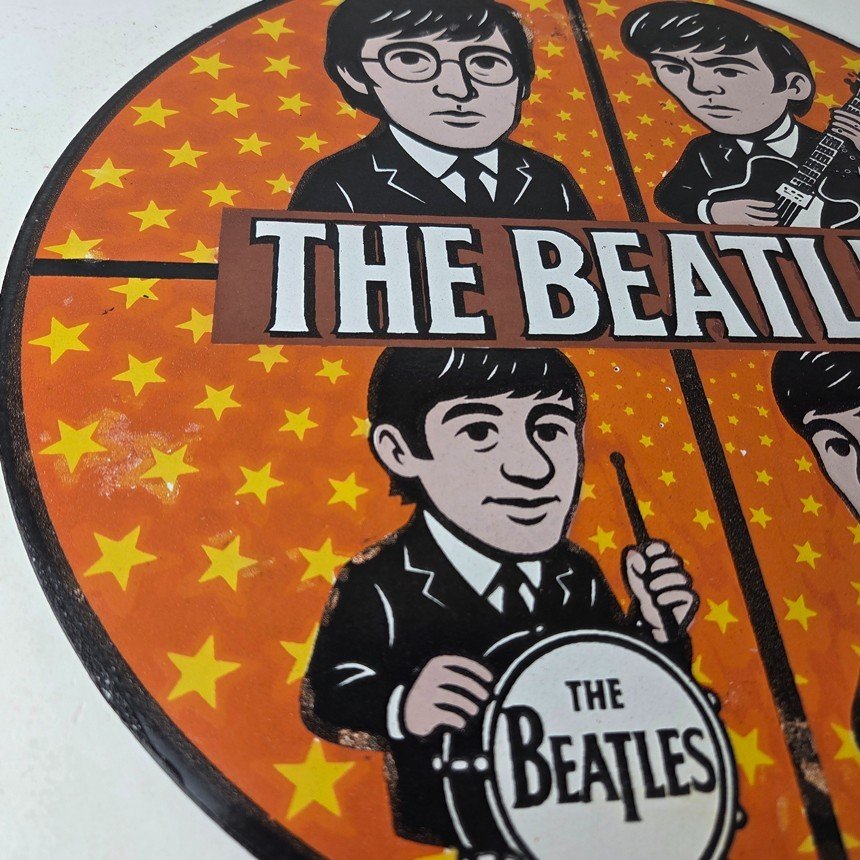 Vintage The Beatles Sign - Rock Band Guitar Album English Gas Porcelain Sign - Image 6