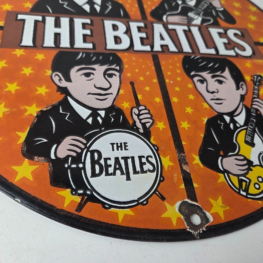 Vintage The Beatles Sign - Rock Band Guitar Album English Gas Porcelain Sign - Image 10